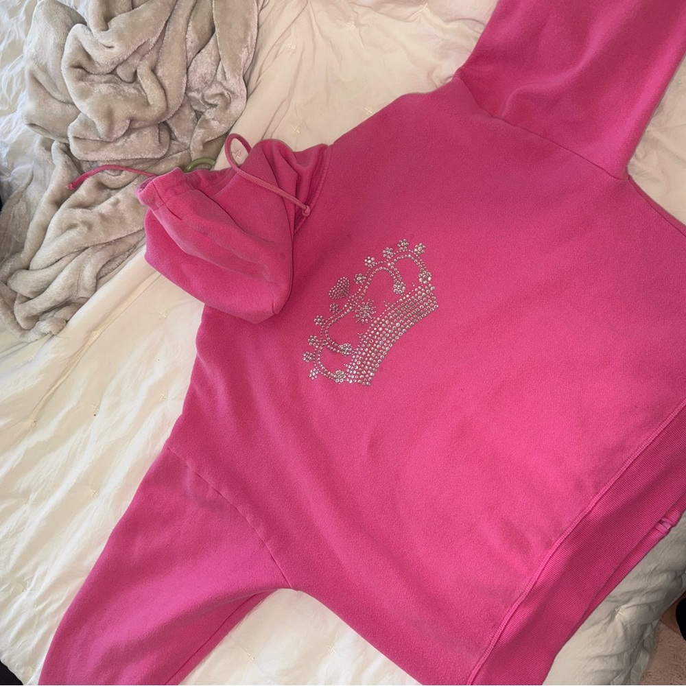 PINK Victoria's Secret Hot Pink Rhinestone Crown Hoodie